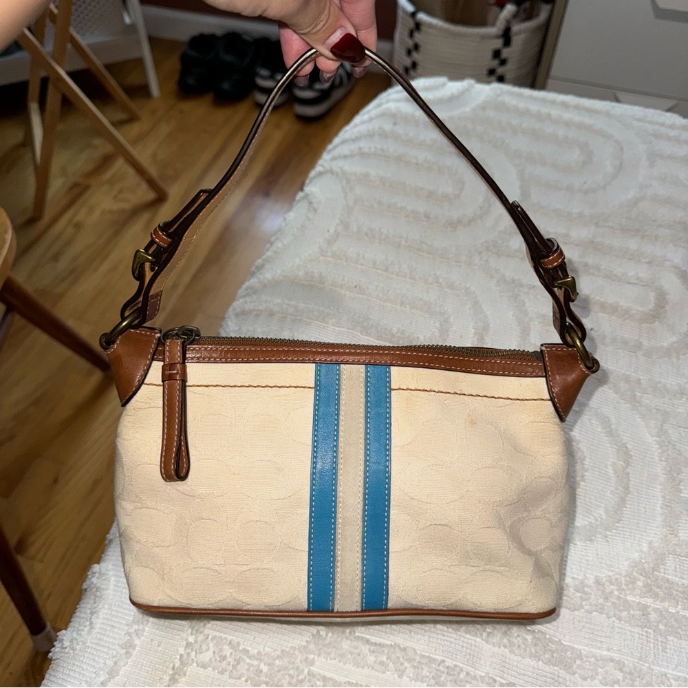 Coach Tan Bag with Teal Interior